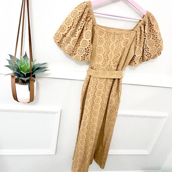 Cleobella The Seraphina Midi Dress Eyelet Tan Yellow Size M - Picture 4 of 6